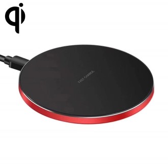 15W Metal Round Wireless Charger Smart Fast Charge( Red + Black Surface)