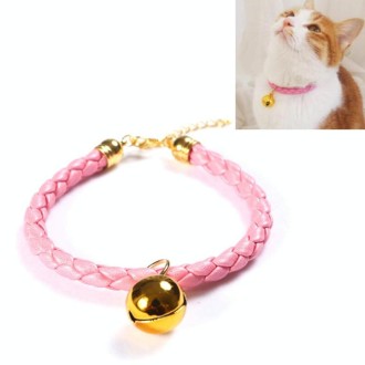 Prepared PU Leather Adjustable Pet Bell Collar Cat Dog Rabbit Simple Collar Necklace, Size:M 25-30cm(Pink)