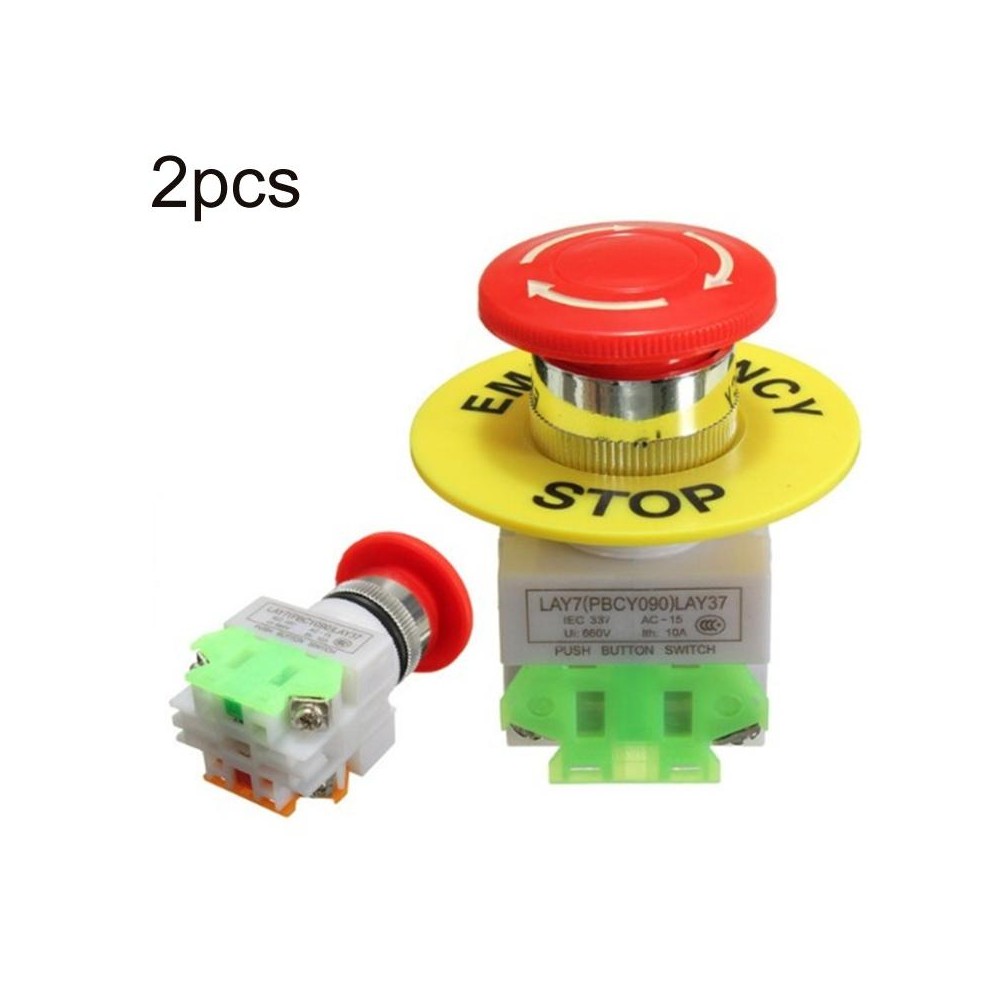 2pcs LAY37-11ZS Elevator Emergency Stop Mushroom Head Button(Red)