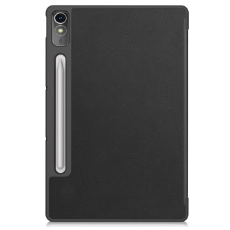 For Lenovo Tab P12/Xiaoxin Pad Pro 12.7 inch Custer Solid Color 3-Fold Stand Leather Tablet Case(Black)