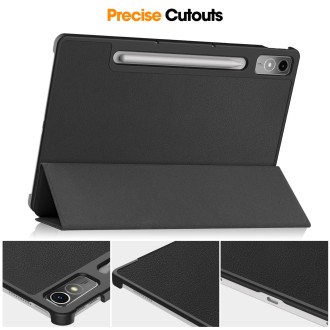 For Lenovo Tab P12/Xiaoxin Pad Pro 12.7 inch Custer Solid Color 3-Fold Stand Leather Tablet Case(Black)