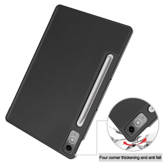 For Lenovo Tab P12/Xiaoxin Pad Pro 12.7 inch Custer Solid Color 3-Fold Stand Leather Tablet Case(Black)