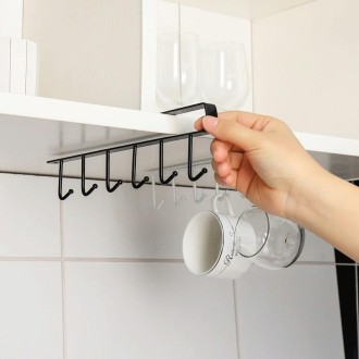 6 Even Iron Hook Hanging Cup Holder Cabinet Storage Hanger(White)