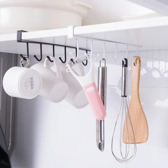 6 Even Iron Hook Hanging Cup Holder Cabinet Storage Hanger(White)