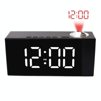 6819 Mirror LED Projection Clock Multifunctional Bedside Plug-in Clock(White)