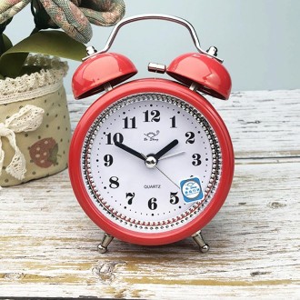 3 Inch Metal Bell Alarm Clock With Night Light Student Bedside Fashion Clock(Red)