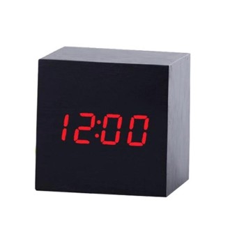 Multicolor Sounds Control Wooden Clock Modern Digital LED Desk Alarm Clock Thermometer Timer Black Red