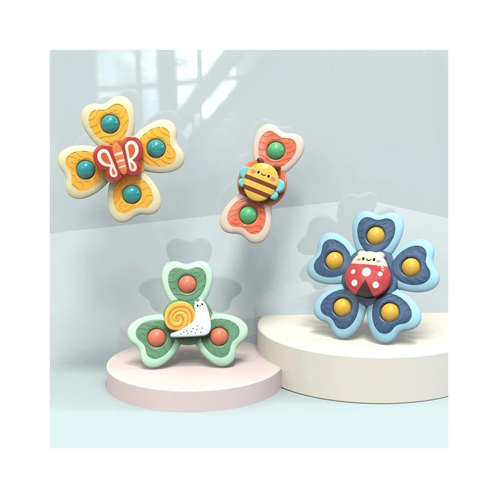 A6 Baby Sucker Rotary Toys Fun Fingertip Spinning Top Bathing Water Toys(Bee + Snail + Butterfly + Lachaou Worm)