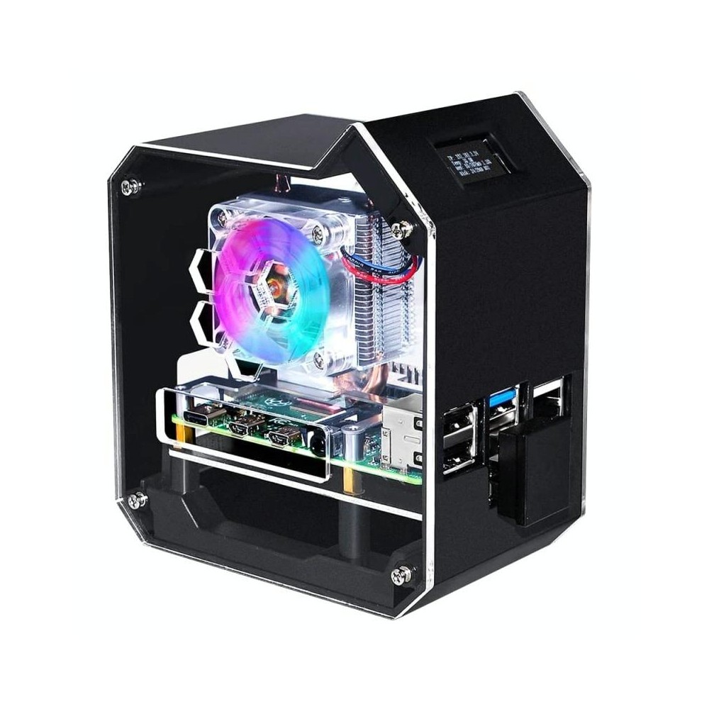 Waveshare Mini Tower NAS Kit for Raspberry Pi 4B Support Up to 2TB M.2 SATA SSD(Black)