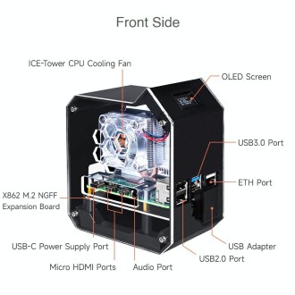 Waveshare Mini Tower NAS Kit for Raspberry Pi 4B Support Up to 2TB M.2 SATA SSD(Black)