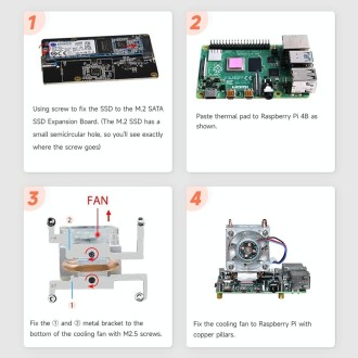 Waveshare Mini Tower NAS Kit for Raspberry Pi 4B Support Up to 2TB M.2 SATA SSD(Black)