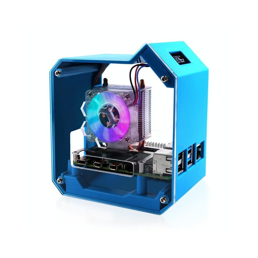 For Raspberry Pi 4B Waveshare Desktop Computer Fan LED Light Mini Tower Set(Blue)