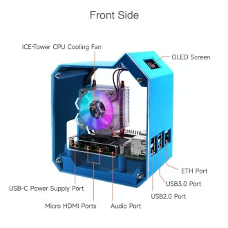 For Raspberry Pi 4B Waveshare Desktop Computer Fan LED Light Mini Tower Set(Blue)