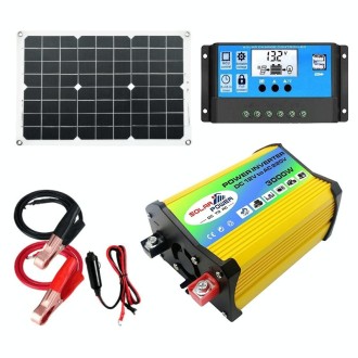 Saga Generation 1 Home Solar Generator Inverter+30A Controller+18W 12V Solar Panel, Specification: Yellow 12V To 220V