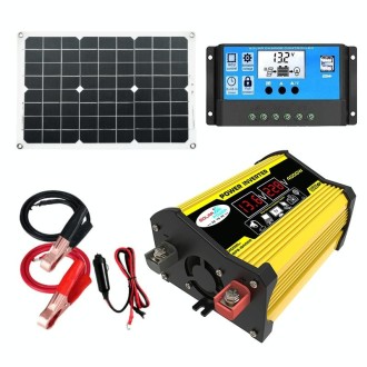 Saga Generation 2 Home Solar Generator Inverter+30A Controller+18W 12V Solar Panel, Specification: Yellow 12V To 110V