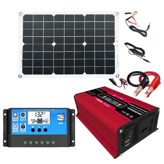 Zhi Zun Solar Power System Inverters+30A Controller+18W 18V Solar Panel, Specification: Red 12V To 110V