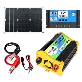 Saga Generation 1 Home Solar Generator Inverter+30A Controller+18W 12V Solar Panel, Specification: Black 12V To 110V