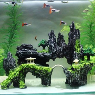 Stone Fish Tank Landscape Simulation Resin Aquarium Decorative Ornament, Style: Cave Mountain D