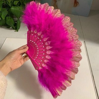 Vintage Style Flapper Hand Fan Embroidered Flower Marabou Feather Fan(Rose Red)