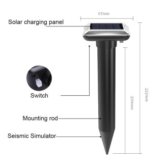 SJZ038 Outdoor Waterproof Solar Ultrasonic Rat Repeller Ultrasonic Animal Repeller, Color: Black