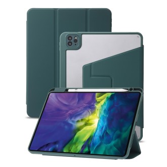 For iPad Air 13 2024 / Pro 12.9 2022/2021/2020/2018 3-Fold 360 Rotation Acrylic Leather Smart Tablet Case(Deep Green)