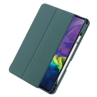 For iPad Air 13 2024 / Pro 12.9 2022/2021/2020/2018 3-Fold 360 Rotation Acrylic Leather Smart Tablet Case(Deep Green)