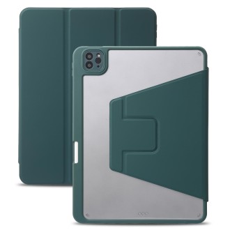 For iPad Air 13 2024 / Pro 12.9 2022/2021/2020/2018 3-Fold 360 Rotation Acrylic Leather Smart Tablet Case(Deep Green)