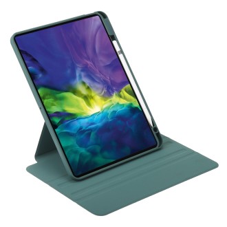 For iPad Air 13 2024 / Pro 12.9 2022/2021/2020/2018 3-Fold 360 Rotation Acrylic Leather Smart Tablet Case(Deep Green)