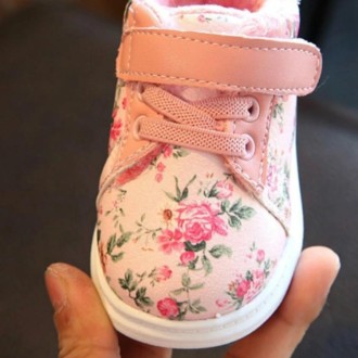 Winter Print Flower PU Leather Infant Warm Snow Boots, Size:22, Color:Pink