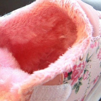 Winter Print Flower PU Leather Infant Warm Snow Boots, Size:22, Color:Pink