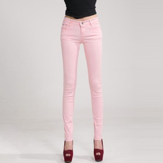 Mid-Waist Stretch Candy-Colored Tight Trousers Look-Sliming Jeans, Size: 30(Pink)