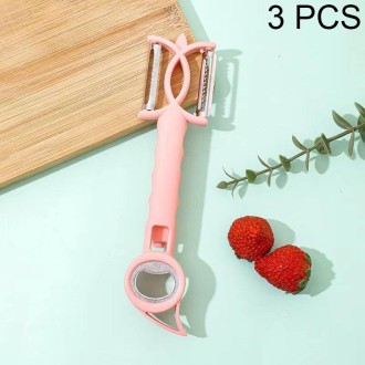 3 PCS 7 In 1 Multifunctional Peeling Bottle Opener Peeler Grater Can Opener(Pink)