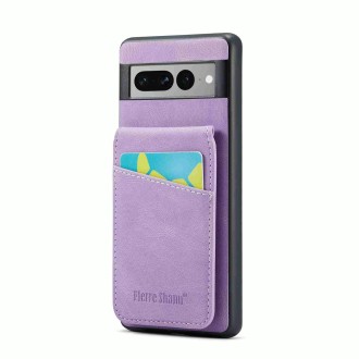 For Google Pixel 8 Pro Fierre Shann Crazy Horse Card Holder Back Cover PU Phone Case(Purple)