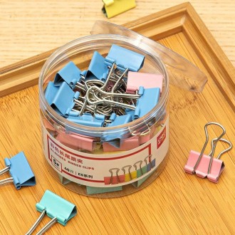 Deli 8556ES 40pcs / Box Colorful Binder Clip Bill Clip Dovetail Clip Metal Iron Bill Clip