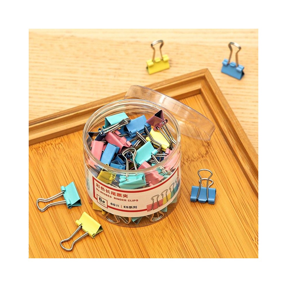 Deli 8556ES 60pcs / Box Colorful Binder Clip Bill Clip Dovetail Clip Metal Iron Bill Clip