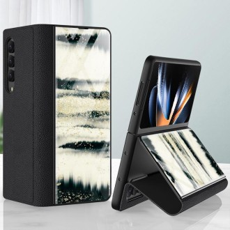 For Samsung Galaxy Z Fold4 GKK Marble Pattern Electroplating Tempered Glass Leather Case(Marble 10)