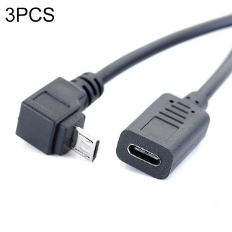 3 PCS LY-U3X097 Micro USB 5 Pin Upper Elbow Male to USB-C / Type-C Female Charging Data Cable, Cable Length: 27cm