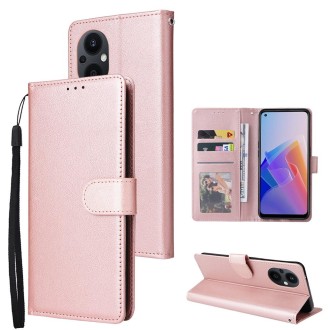 For OPPO A96 5G / Reno7 Z / Reno8 Z Multifunctional 3 Card Slots Leather Phone Case(Rose Gold)