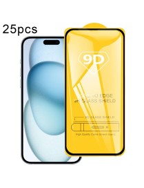 For iPhone 15 / 15 Pro 25pcs 9D Full Glue Screen Tempered Glass Film