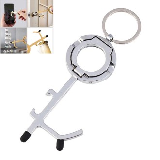 EDC Door Opener Non-Contact Press Elevator Protection Keychain Pendant, Specification: OPP Packaging(Silver)