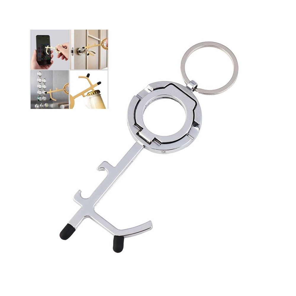 EDC Door Opener Non-Contact Press Elevator Protection Keychain Pendant, Specification: OPP Packaging(Silver)