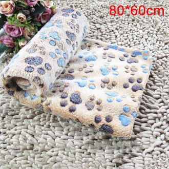 Dog Kennel Mat Footprints Pattern Thick Warm Coral Fleece Pet Dog Blankets, Size: M, 60*80cm(Coffee)