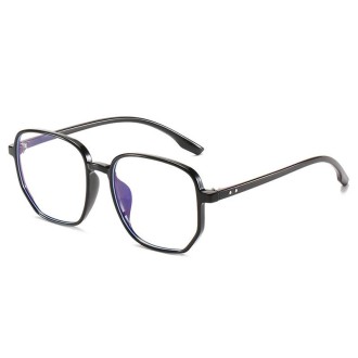 Literary Retro Anti-Blue Light Glasses Frame Light Polygonal Frame Flat Lens Eyeglass(Matte Black)