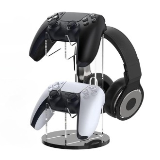 For PS4 / PS5 YX029 Headphone Gamepad Desktop Display Holder(Transparent+Black)