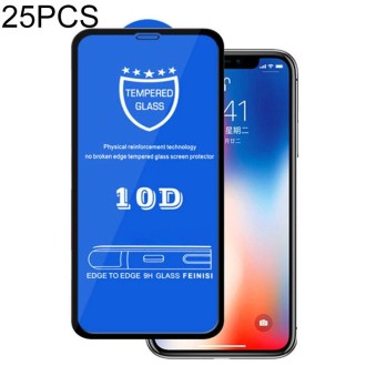 For iPhone X/XS/11 Pro 25pcs 10D Full Glue Silk Print Tempered Glass Film (Black)