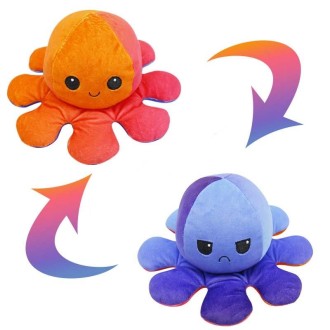 Flipped Octopus Doll Double-Sided Flipping Doll Plush Toy(Dazzling Blue + Orange)