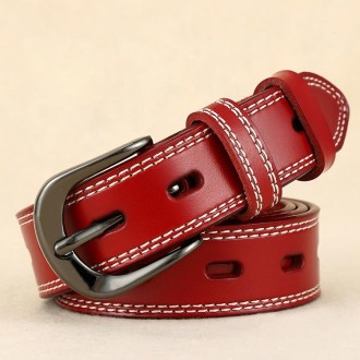 ZK--049 Double-stitched Hollow Pin Buckle Belt, Length: 115cm(Red)