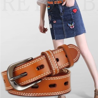 ZK--049 Double-stitched Hollow Pin Buckle Belt, Length: 115cm(Red)