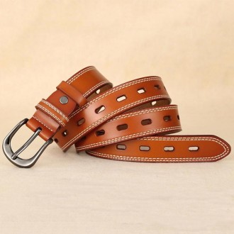 ZK--049 Double-stitched Hollow Pin Buckle Belt, Length: 115cm(Red)