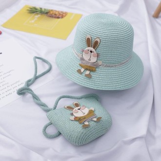 2 in 1 Children Beach Hat & Bag Set Sun Hat(Mint Green)